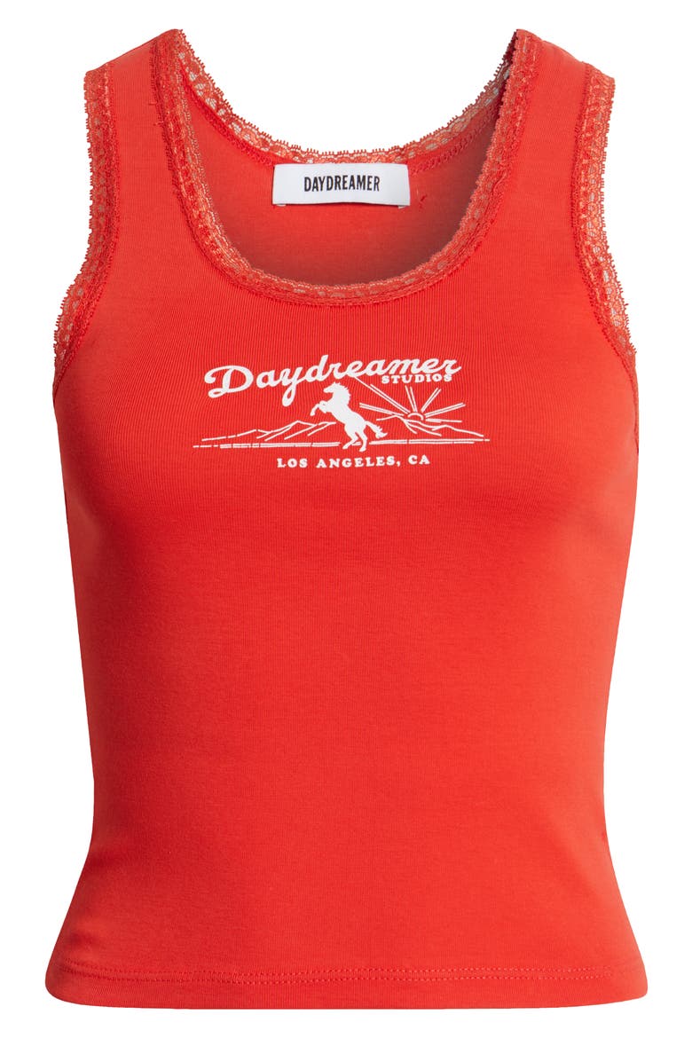 Studio Lace Accent Cotton Graphic Tank, Alternate, color, CHERRY RED
