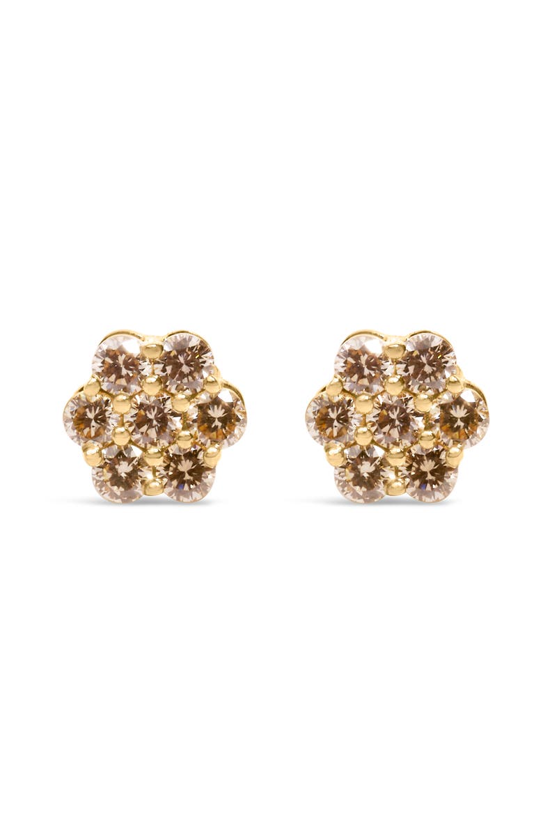 14K Yellow Gold 1.0 Ct Diamond Floral Stud Earrings, Main, color, Yellow