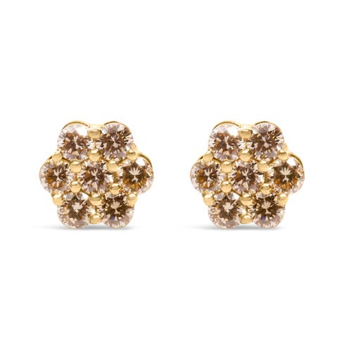 14K Yellow Gold 1.0 Ct Diamond Floral Stud Earrings