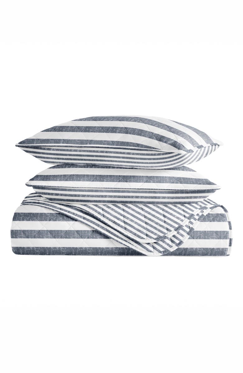 HOMESPUN Pattern Reversible Quilt & Sham Set, Main, color, Stripe Dusk Blue