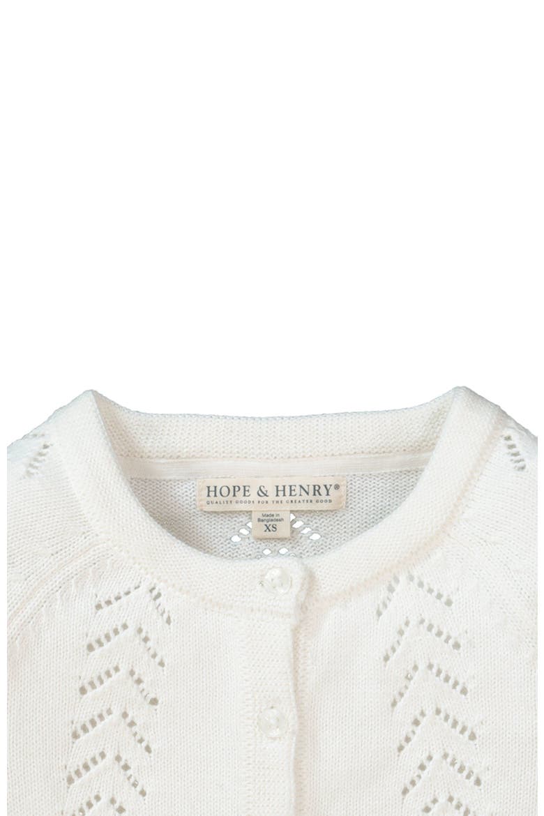 Girls' Organic Cotton Pointelle Yoke Cropped Cardigan, Kids, Alternate, color, Soft White