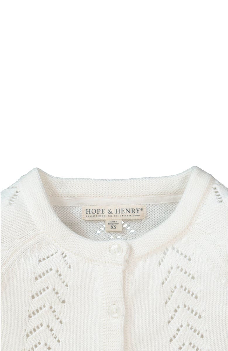 Hope & Henry Girls' Organic Cotton Pointelle Yoke Cropped Cardigan, Kids, Alternate, color, 