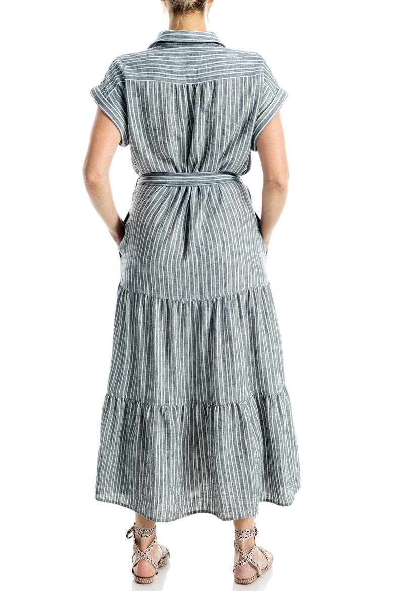 Cap Sleeve Maxi Shirtdress, Alternate, color, BLACK/ WHITE STRIPE