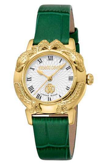 ROBERTO CAVALLI ROBERTO CAVALLI BY FRANCK MULLER LEATHER STRAP WATCH, 32MM 