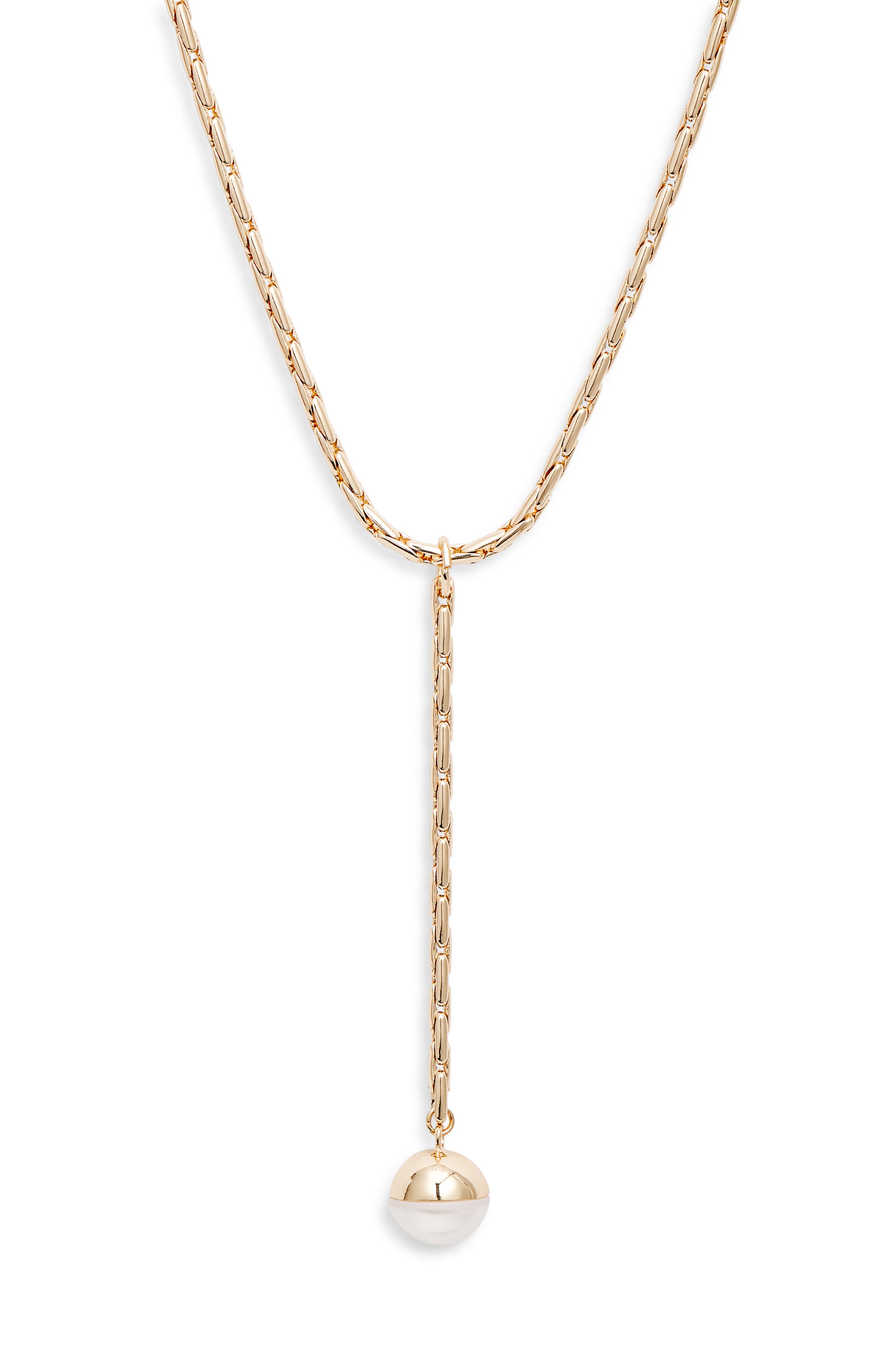 OPEN EDIT OPEN EDIT FAUX PEARL CABOCHON Y-NECKLACE