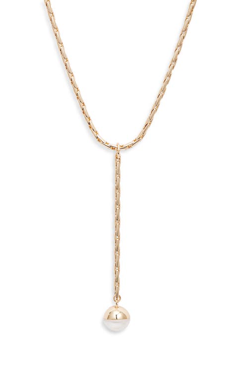 Faux Pearl Cabochon Y-Necklace
