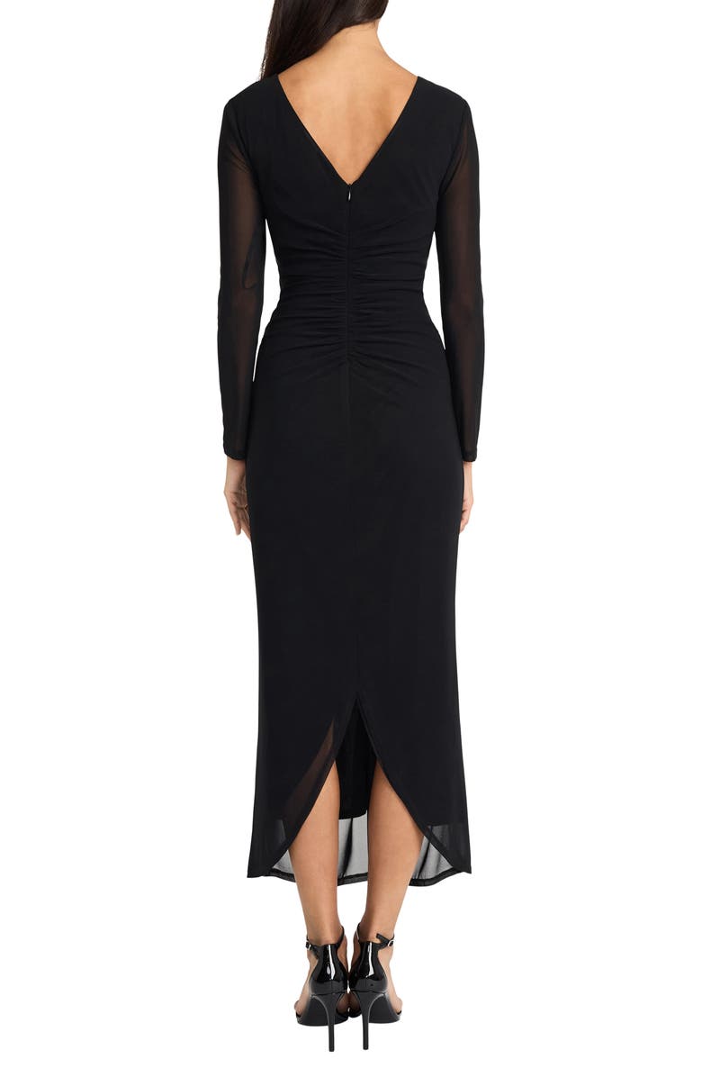 DONNA MORGAN FOR MAGGY Long Sleeve Ruched Mesh Maxi Dress, Alternate, color, 