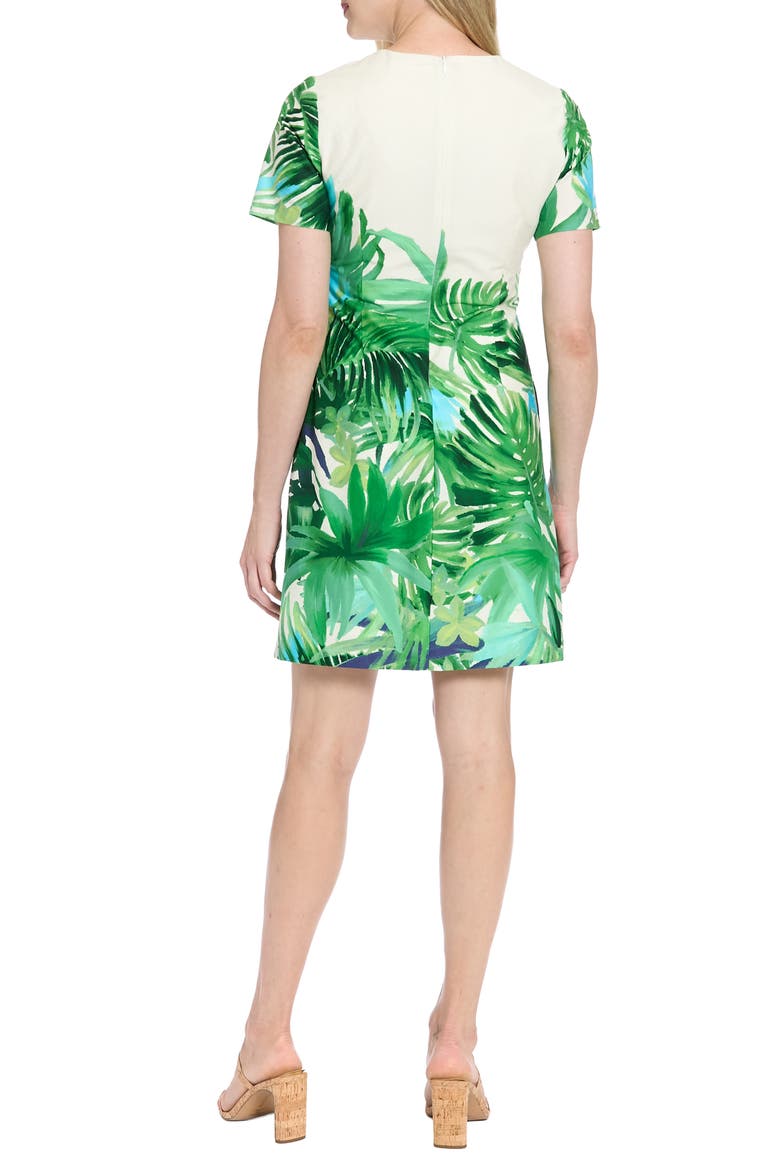 Tropical Print Short Sleeve Stretch Cotton Sheath Dress, Alternate, color, CREAM/ GREEN