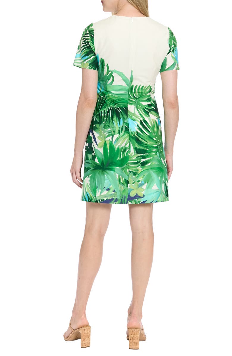 London Times Tropical Print Short Sleeve Stretch Cotton Sheath Dress, Alternate, color, Cream/ Green