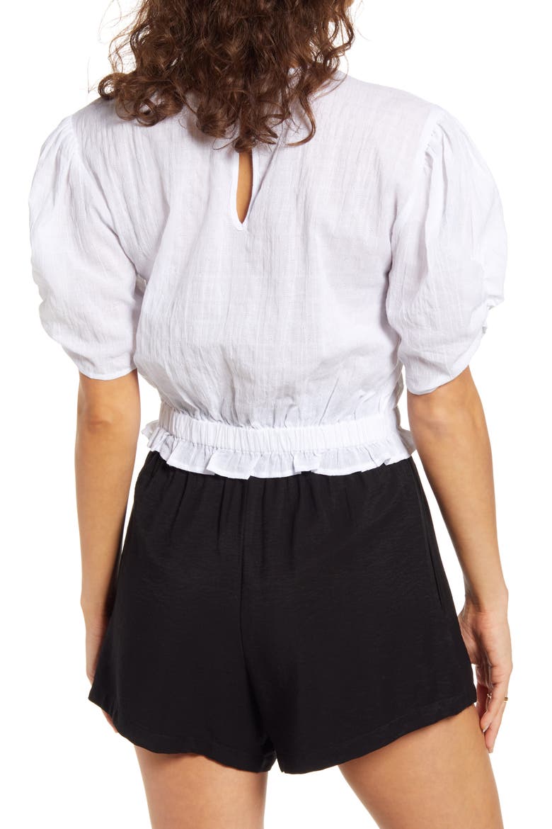 Smocked Short Sleeve Top, Alternate, color, WHITE
