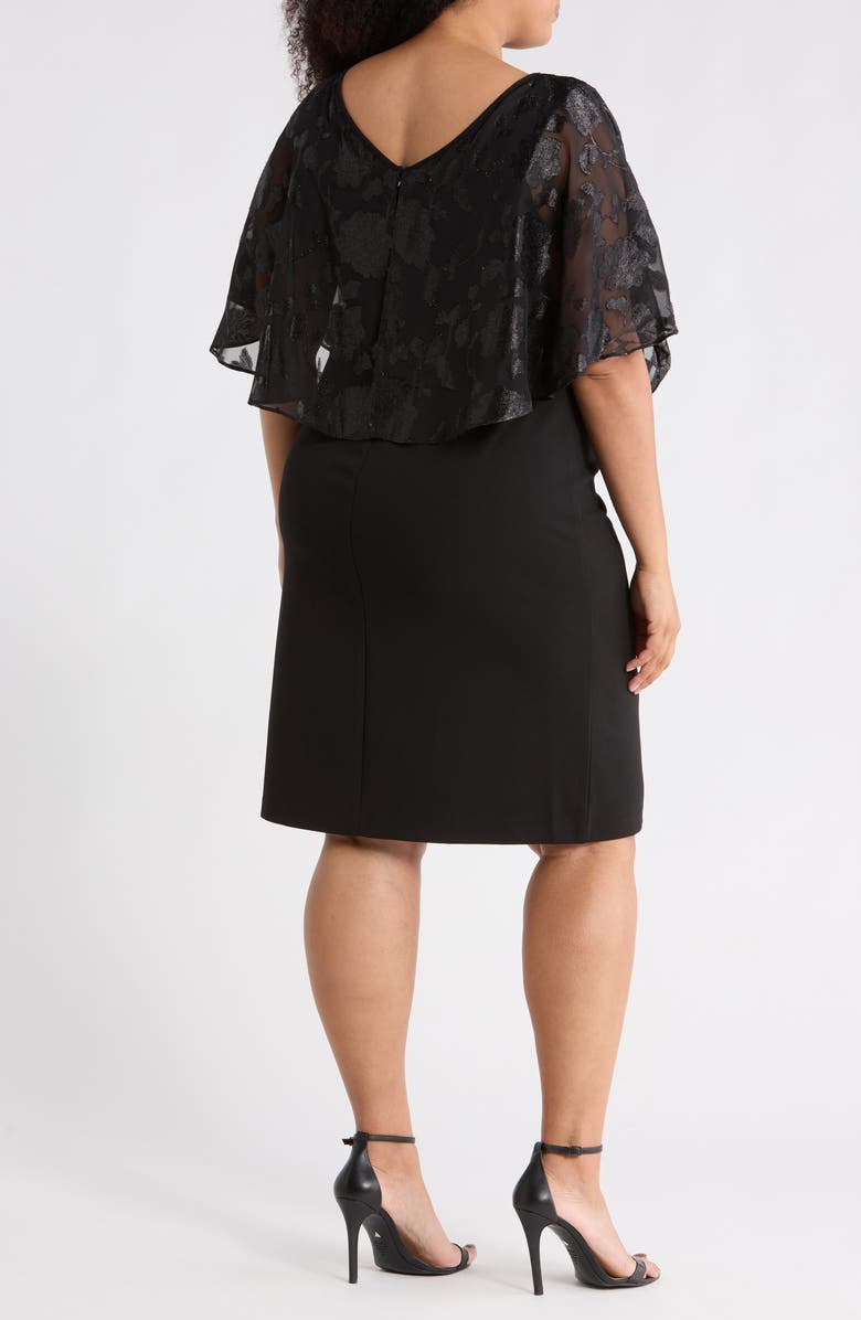 Connected Apparel Metallic Burnout Jacquard Cape Cocktail Dress, Alternate, color, Black