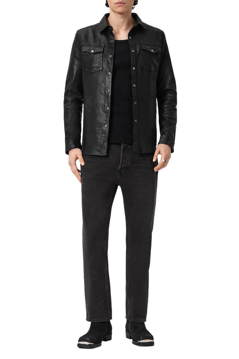 Irwin Leather Snap-Up Shirt, Alternate, color, BLACK