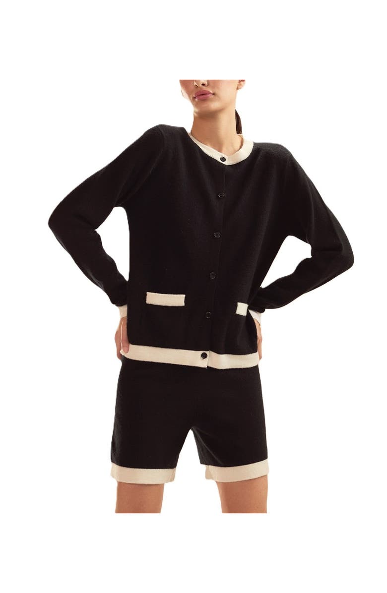 Cynthia Rowley Wool Cashmere 2 Tones Cardigan, Alternate, color, Black/White