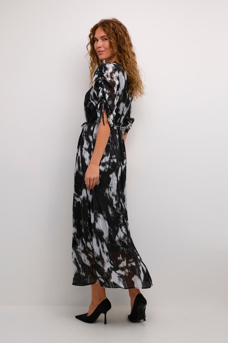 Kalifa Chiffon Half Sleeves Maxi Dress, Alternate, color, Black/Grey Blurry