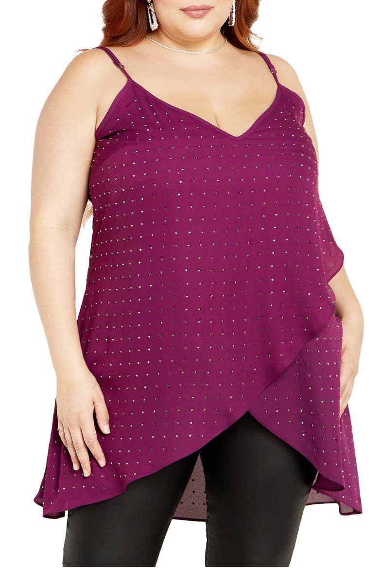 Stud High/Low Camisole, Main, color, MULBERRY