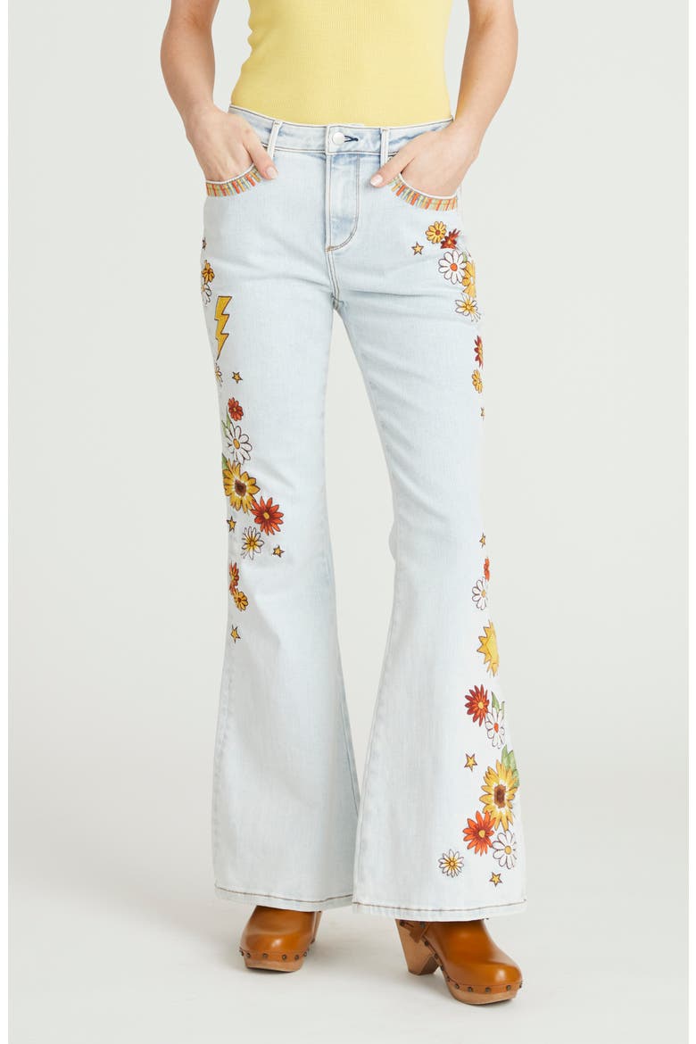 Farrah Embroidered Flare Jeans, Main, color, LIGHT WASH