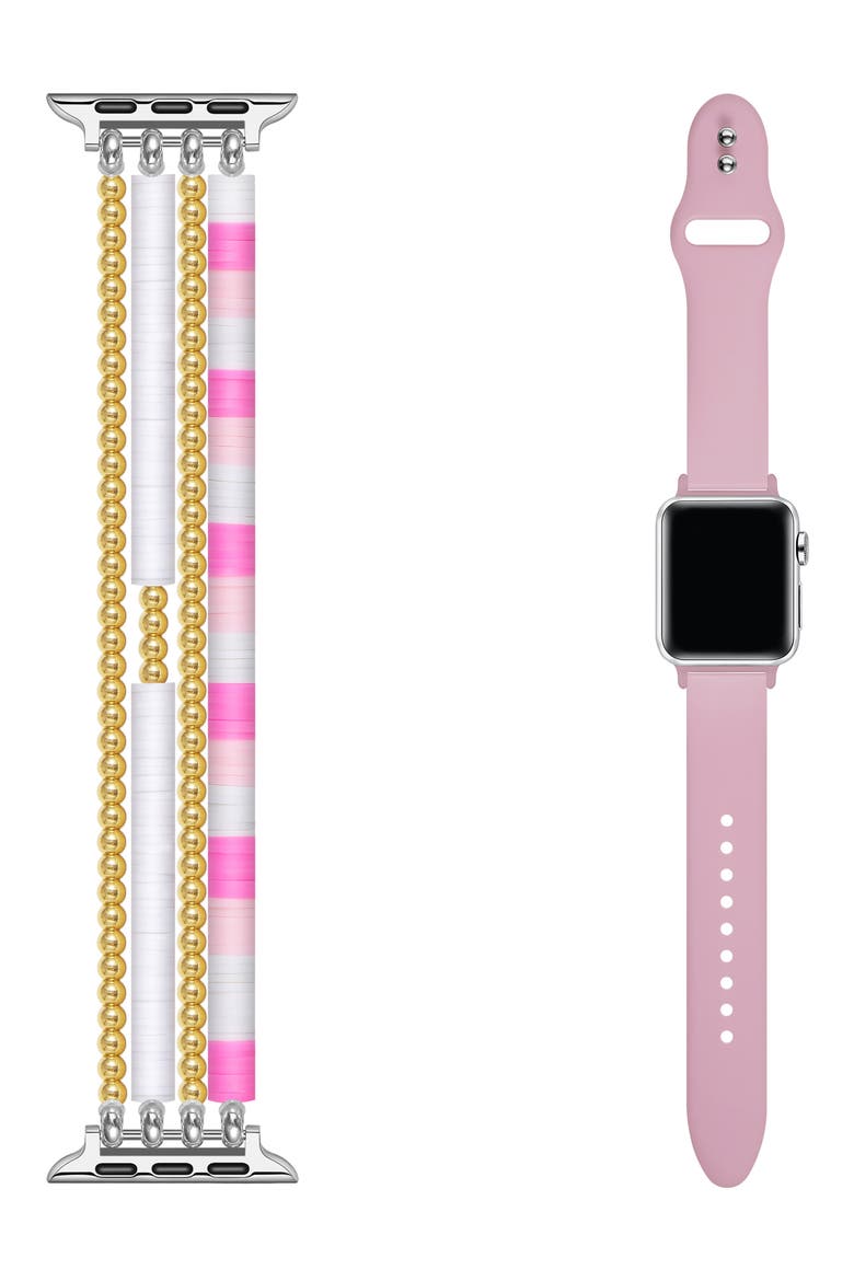 Bestie 2-Pack Beaded & Silicone Apple Watch® Watchbands, Main, color, PINK