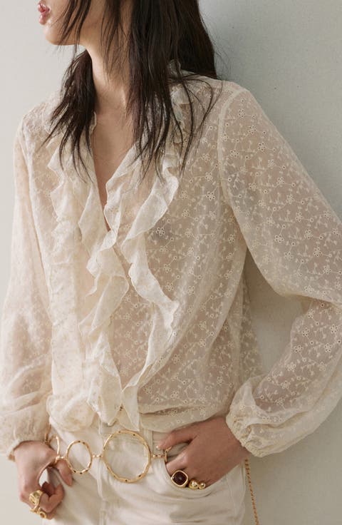 Ruffle Detail Embroidered Top