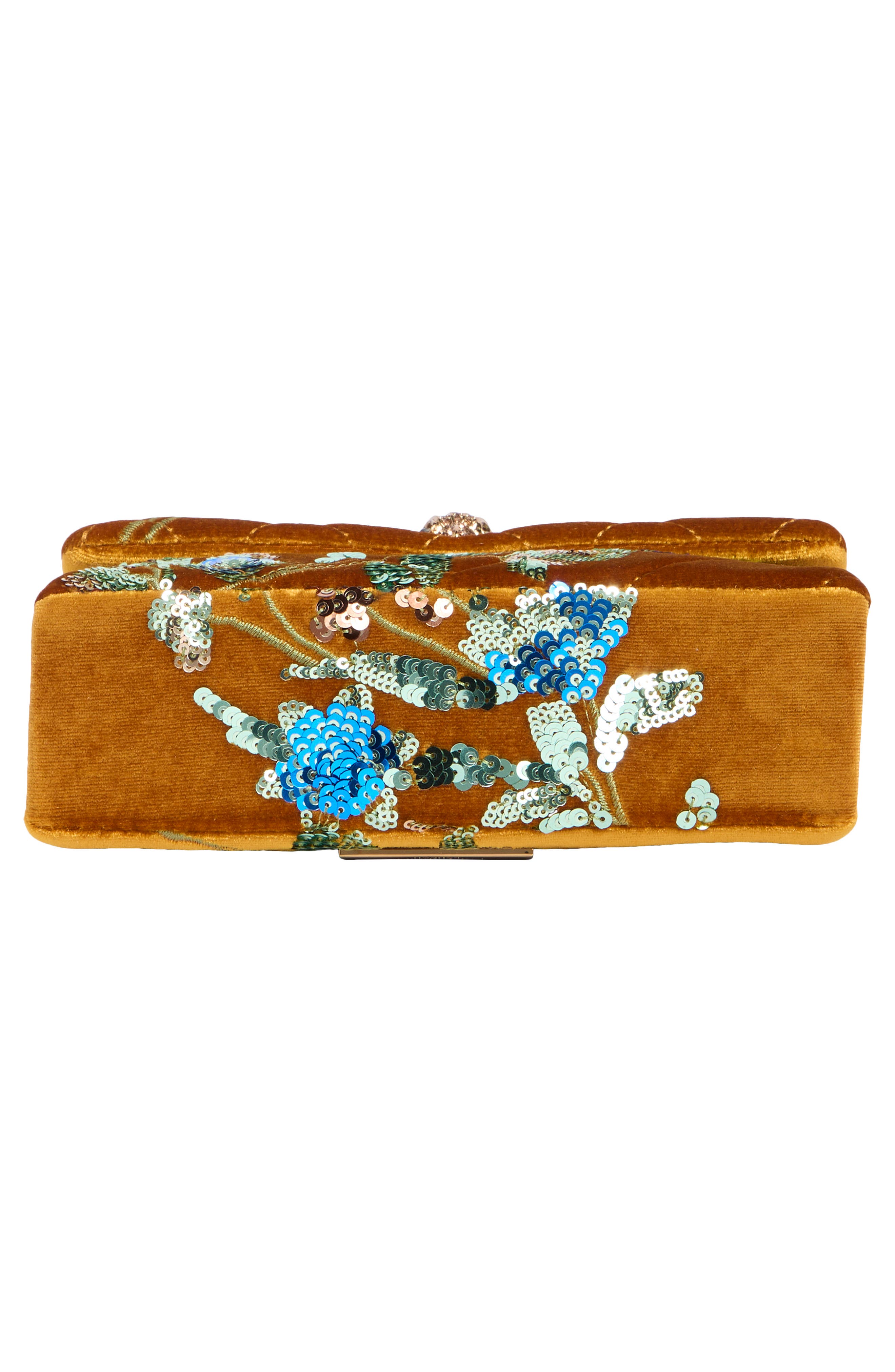 Kurt Geiger London Mini Kensington Sequin Flower Velvet Crossbody Bag, Alternate, color, Mustard