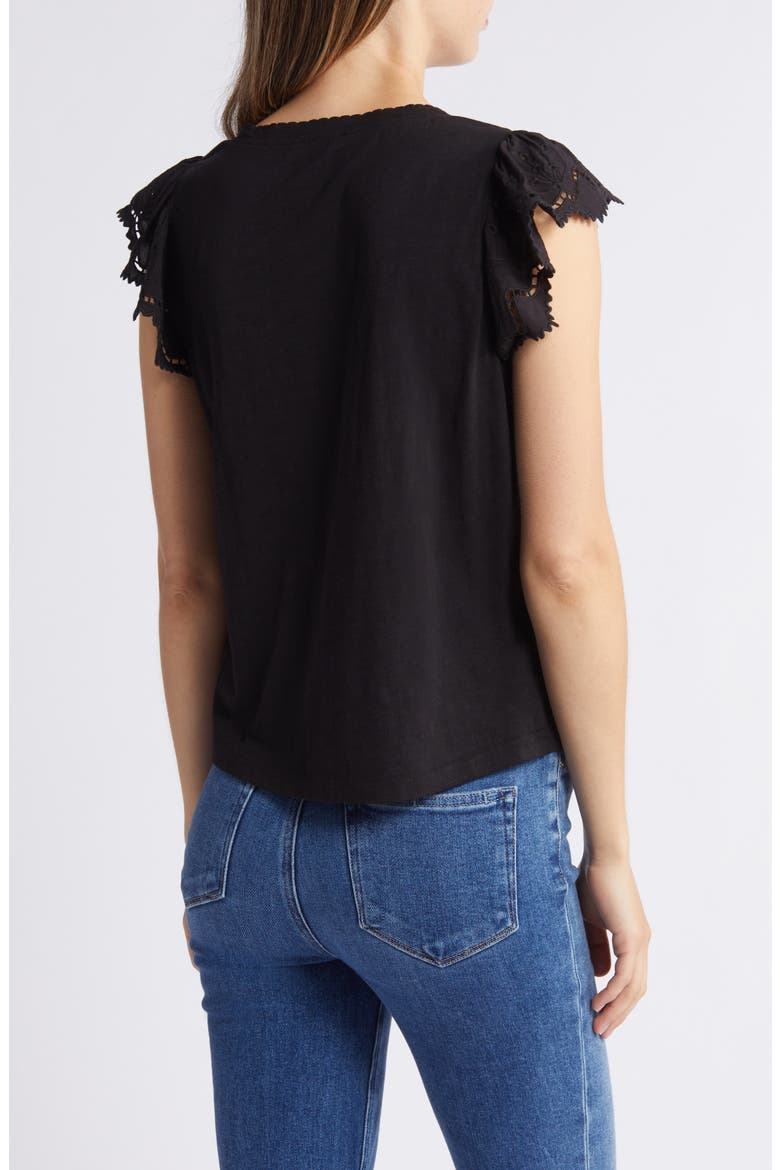 Eyelet Flutter Sleeve Jersey T-Shirt, Alternate, color, BLACK