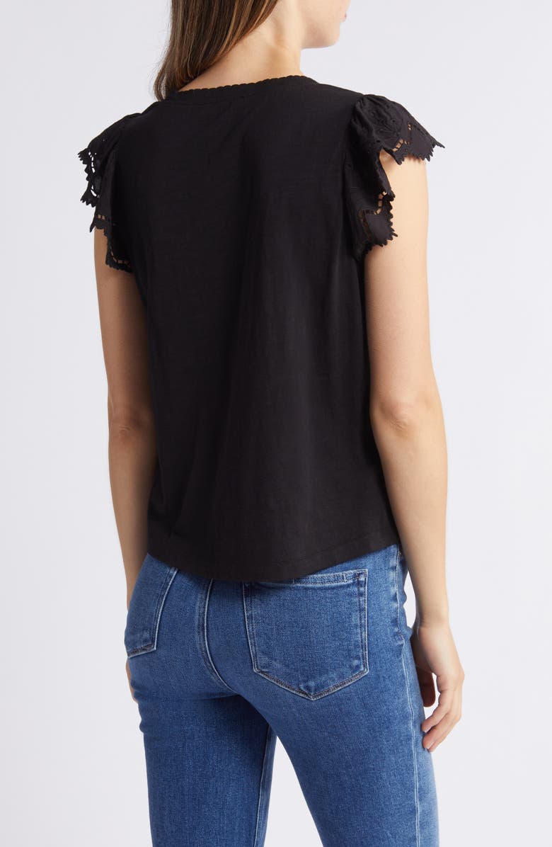 Wit & Wisdom Eyelet Flutter Sleeve Jersey T-Shirt, Alternate, color, 