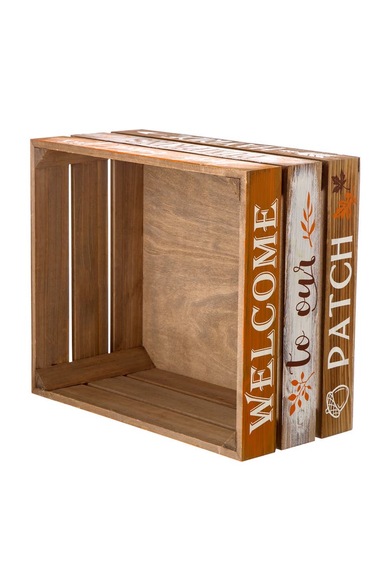 Set of 2 Wooden Pumpkin Crates Table Decor, Alternate, color, Orange