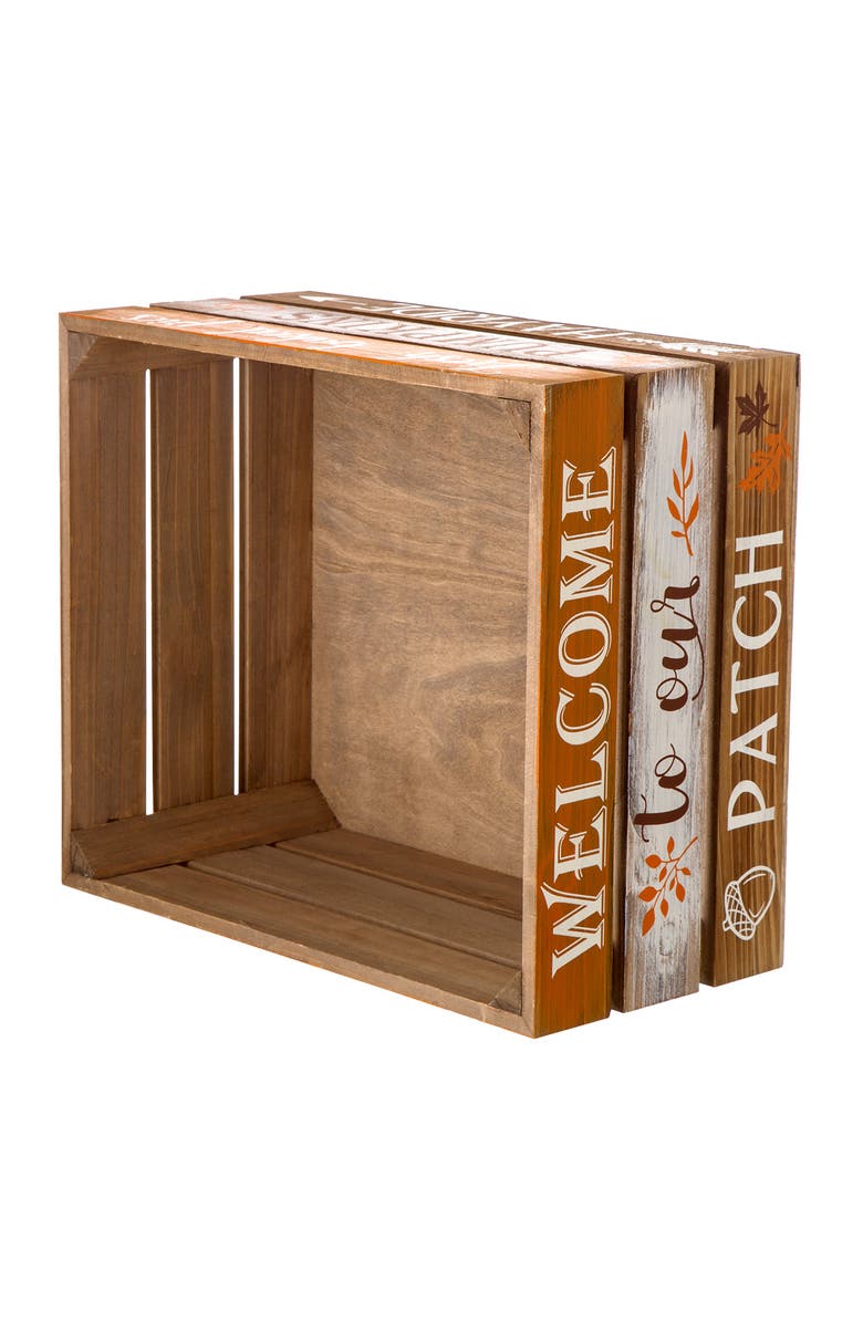 Glitzhome Set of 2 Wooden Pumpkin Crates Table Decor, Alternate, color, 