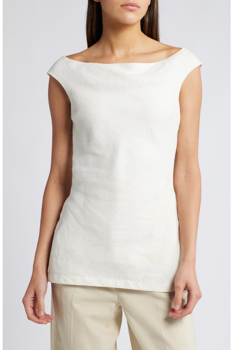 Ilride Ballet Neck Linen Top, Main, color, WHITE