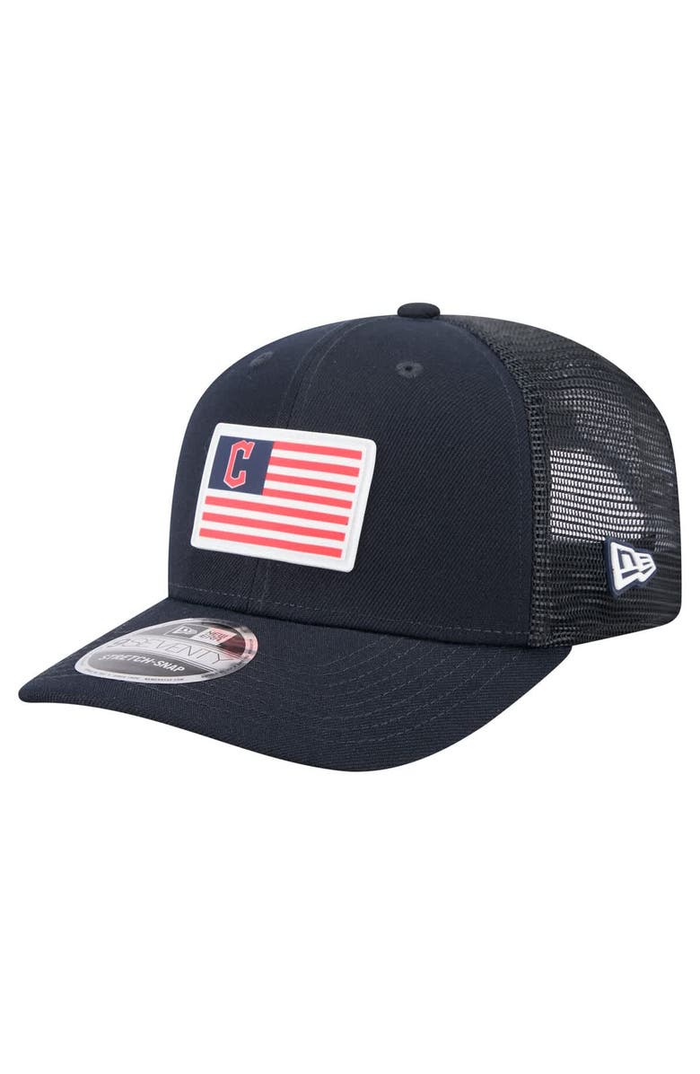 New Era Men's New Era Navy Cleveland Guardians Flag 9SEVENTY COOLERA Stretch-Snap Hat, Main, color, Navy