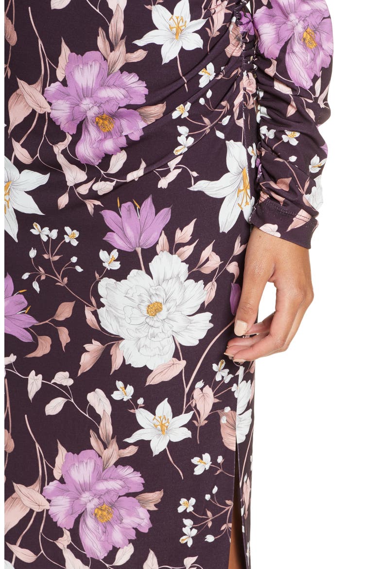 Floral Long Sleeve Body-Con Midi Dress, Alternate, color, AUBERGINE