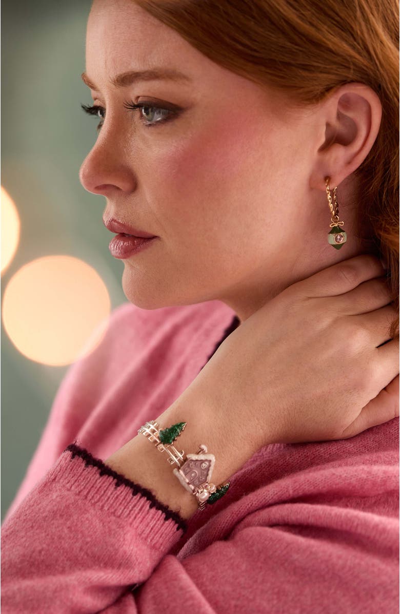 Alex and Ani Crystal Bow & Ornament Twisted Hoop Earrings, Alternate, color, Gold