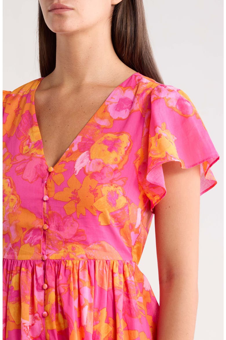 Elaris Floral Blissa Cotton Button-Up Midi Dress, Alternate, color, FUCHSIA-ORANGE-MUL