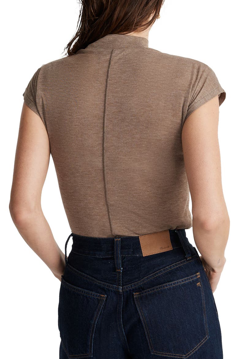 Sheer Ribbed Mock Neck T-Shirt, Alternate, color, HEATHER FLAX