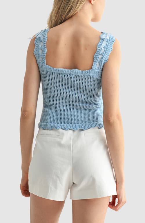 Lush Gingham Ribbon Open Knit Tank Top In Blue