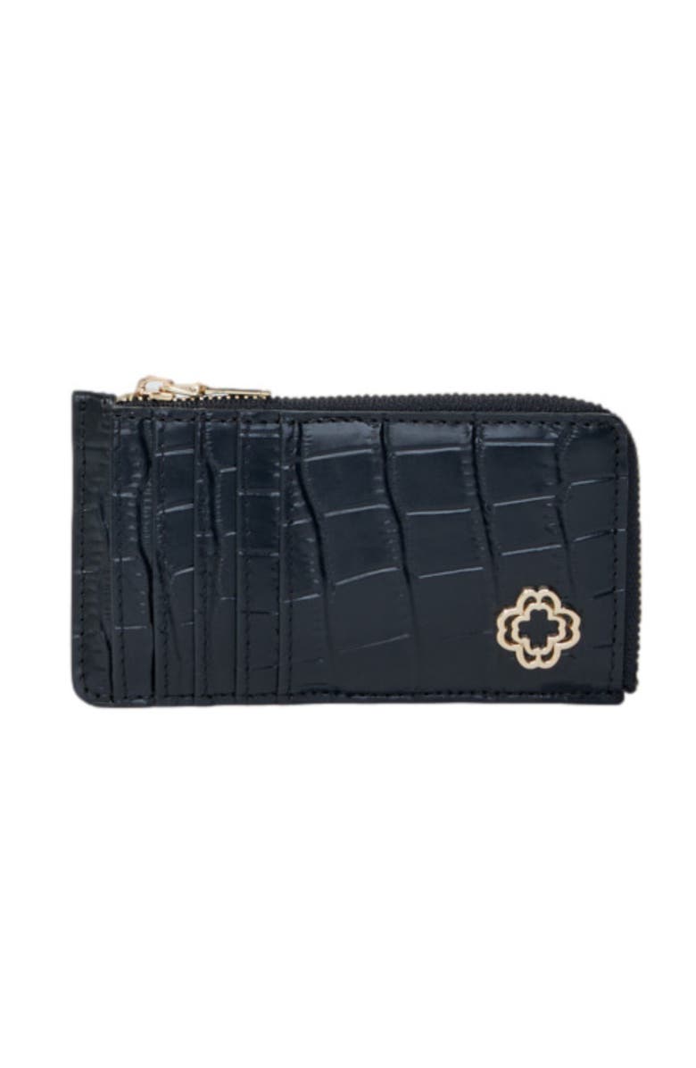 maje LEATHER CARD CASE, Main, color, Black