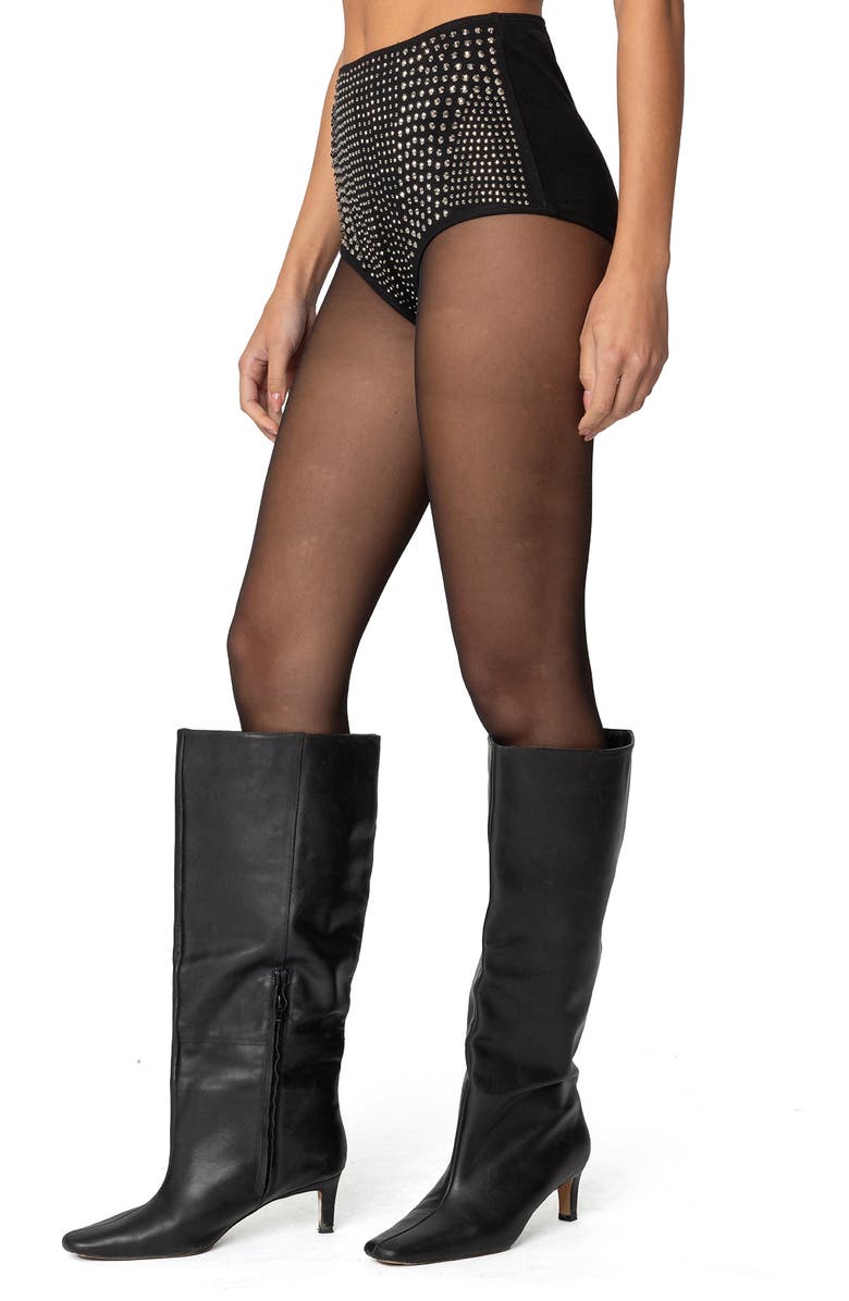 EDIKTED Rhinestone Microshorts, Alternate, color, Black