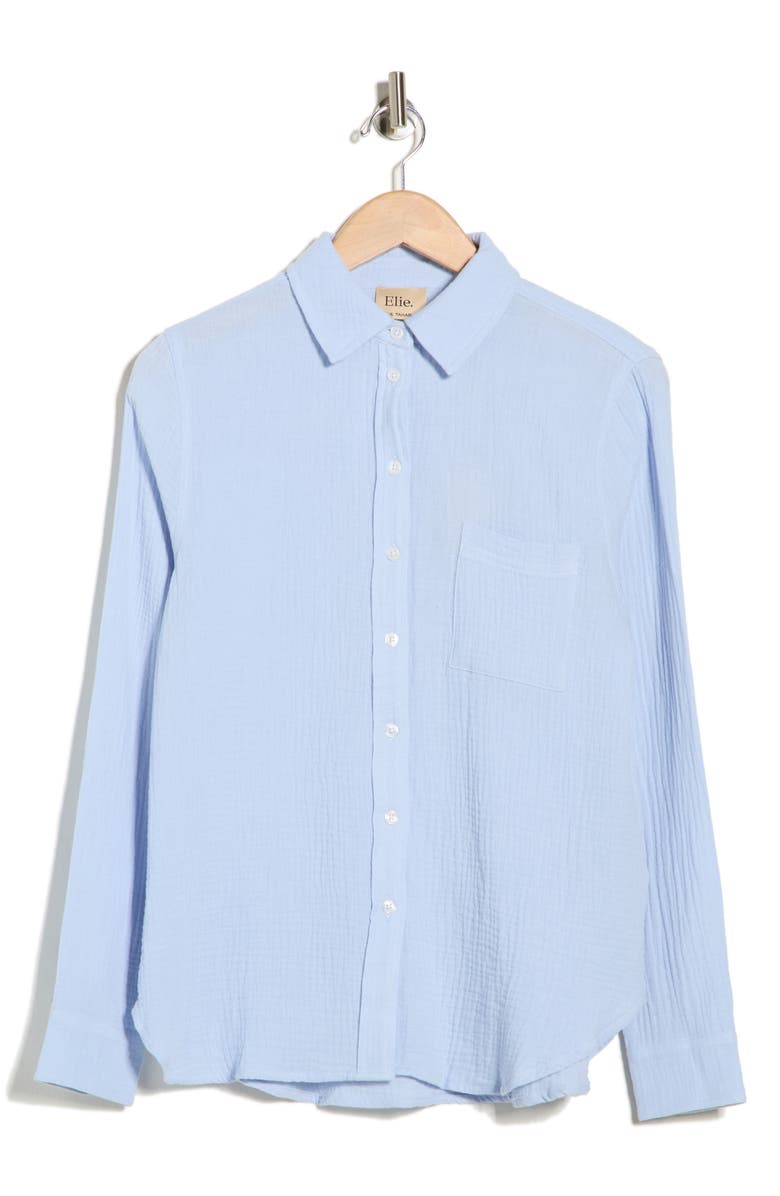 ELIE ELIE TAHARI Long Sleeve Cotton Gauze Button-Up Shirt, Main, color, Light Blue