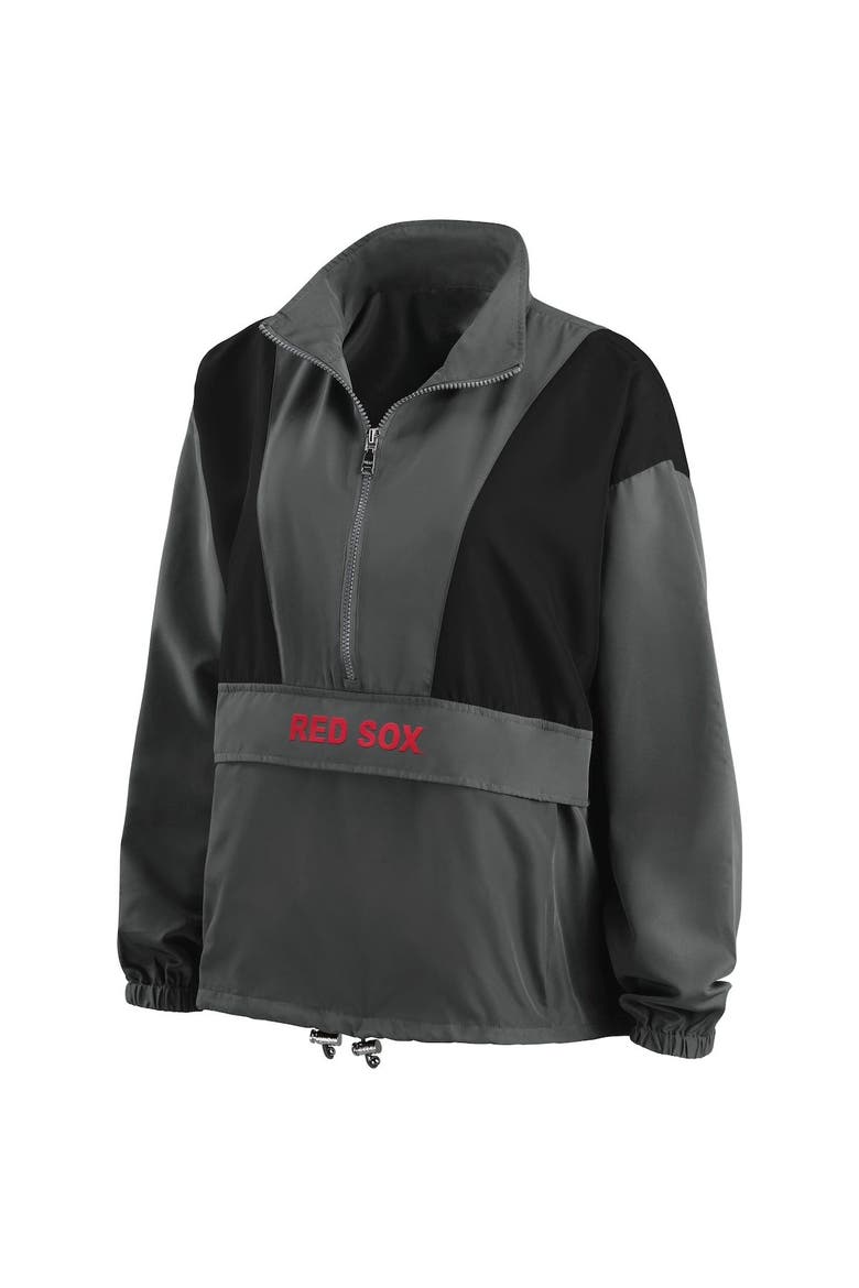 Women's WEAR by Erin Andrews Charcoal Boston Red Sox Packable Half-Zip Jacket, Alternate, color, Charcoal