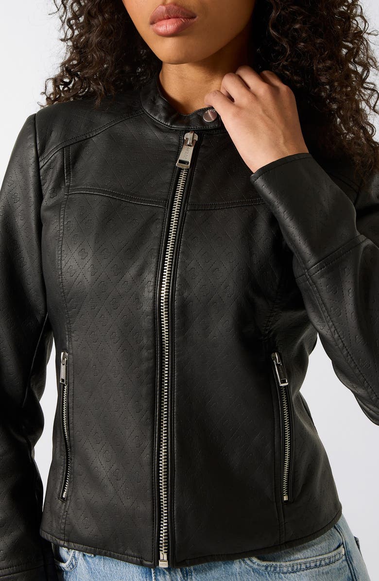 GUESS Anita Logo Faux Leather Jacket, Alternate, color, Embossed Black