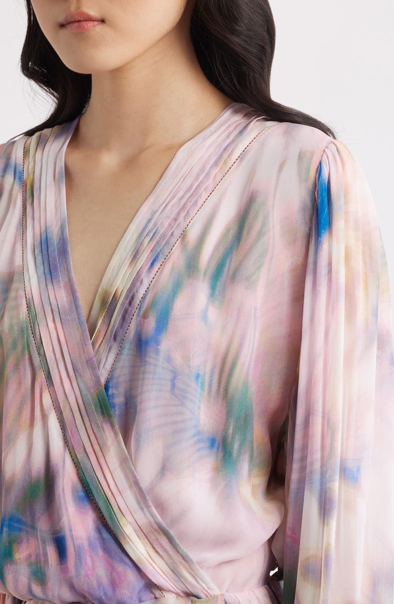 BOSS Orange Print Long Sleeve Faux Wrap Dress, Alternate, color, Pastel Floral