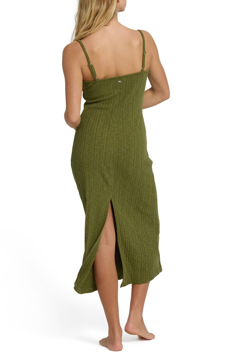 Billabong Sweet Moves Texture Cotton Blend Midi Slipdress, Alternate, color, Dark Olive