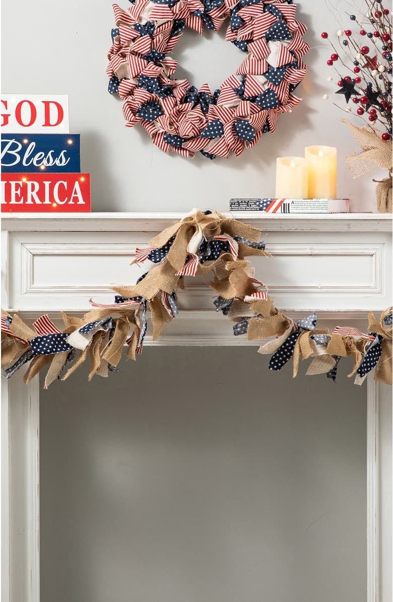 Glitzhome 72"L July 4th Americana Fabric Garland, Alternate, color, Blue