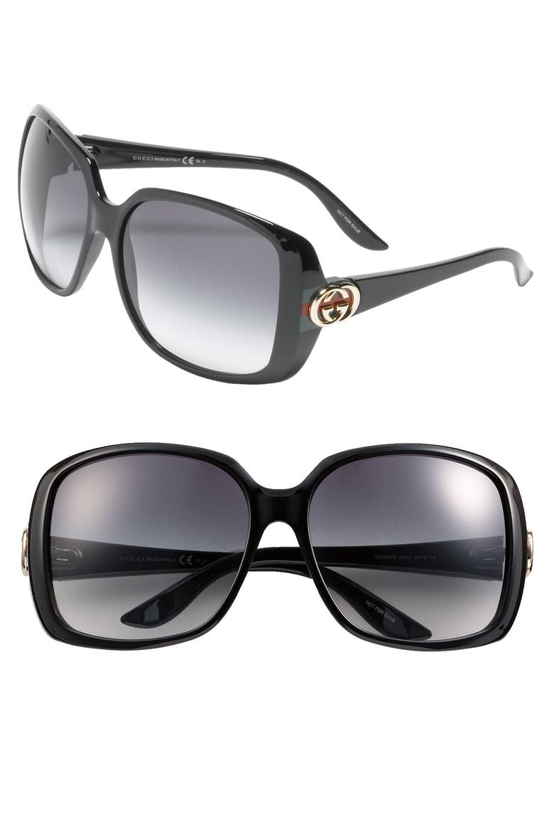 59mm Oversized Square Sunglasses, Main, color, BLACK