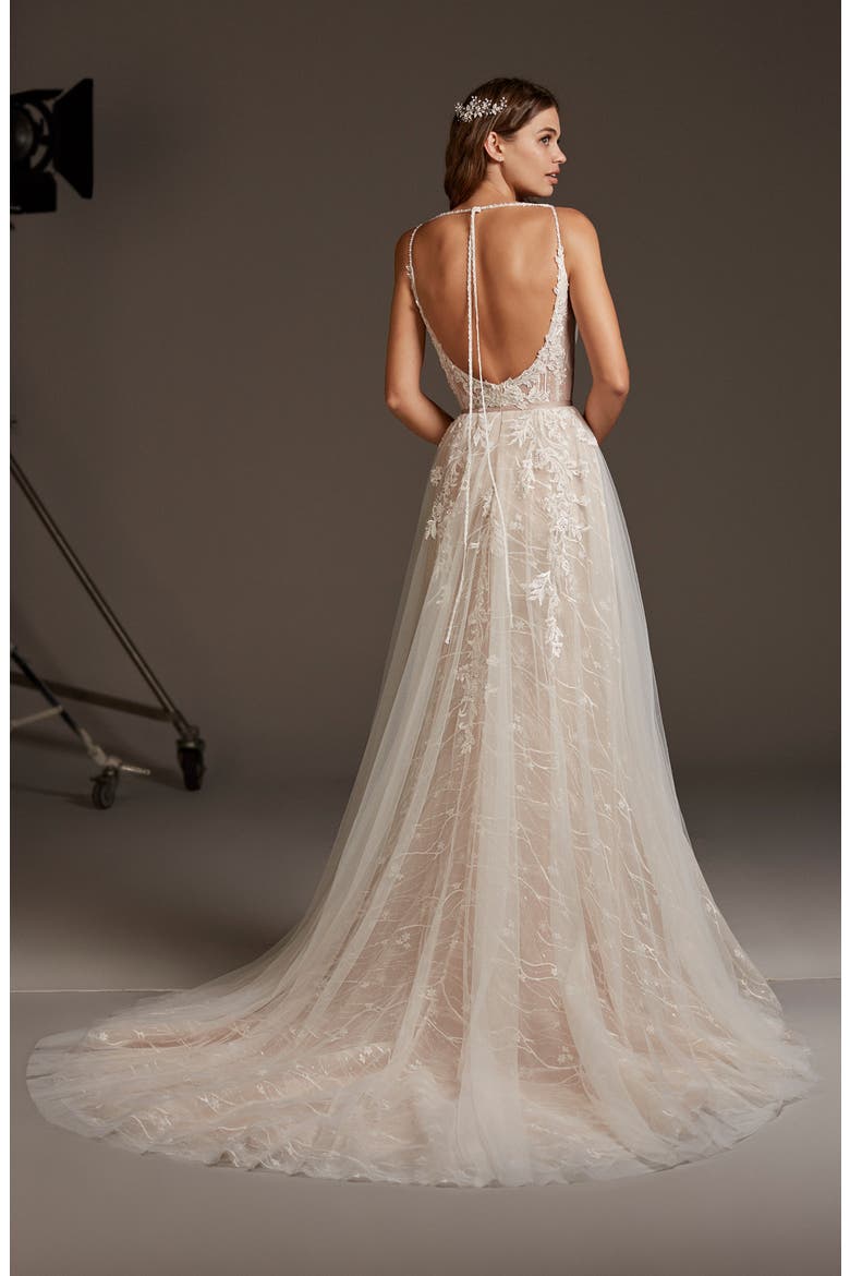 Hyperion Embellished Tulle A-Line Wedding Dress, Alternate, color, OFF WHITE/BLUSH