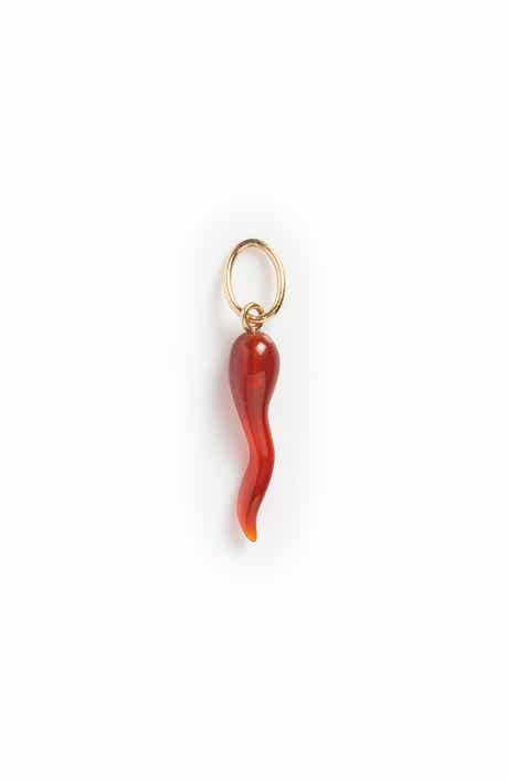 Local Eclectic Solid 9K Gold & Red Agate Italian Horn Charm
