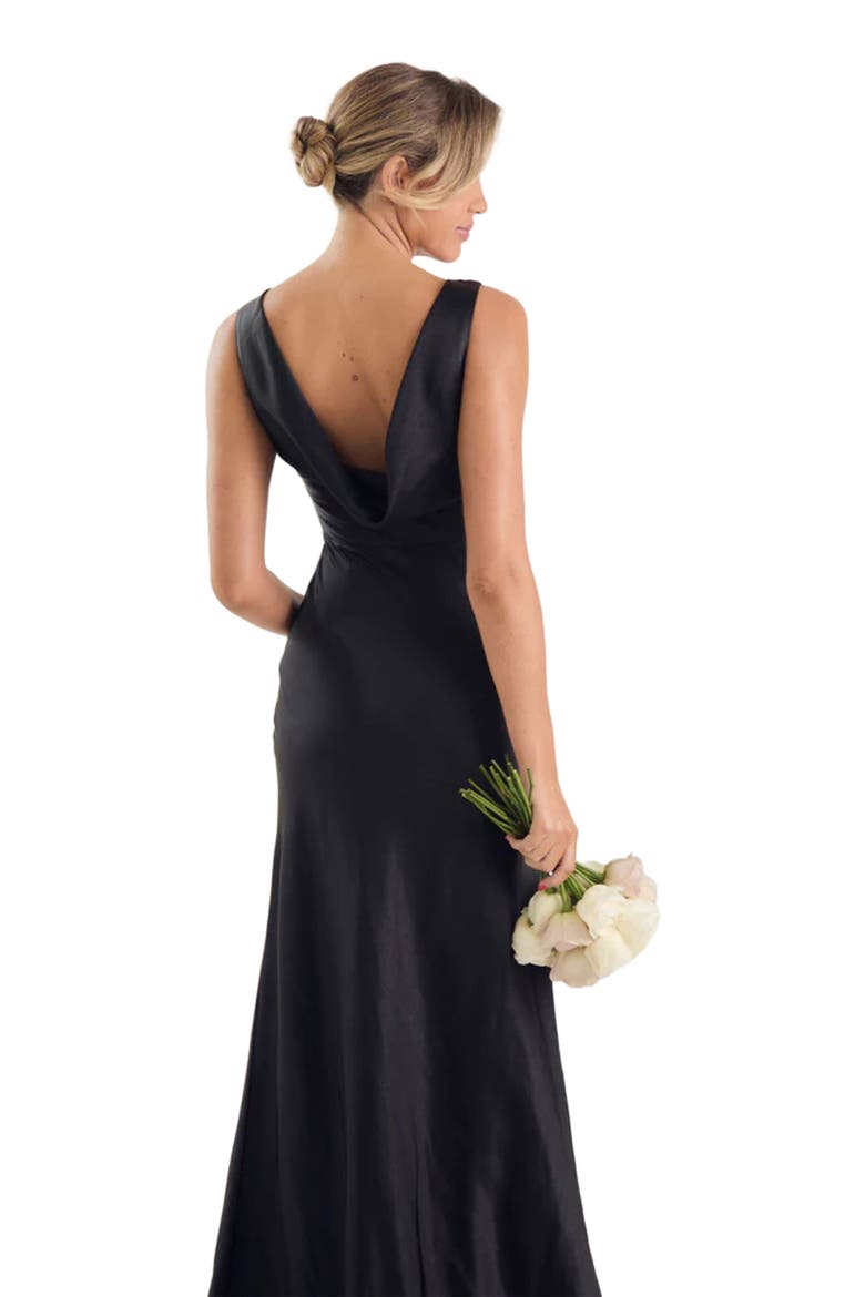 Cowl Back Satin Bridesmaid Dress, Alternate, color, Black