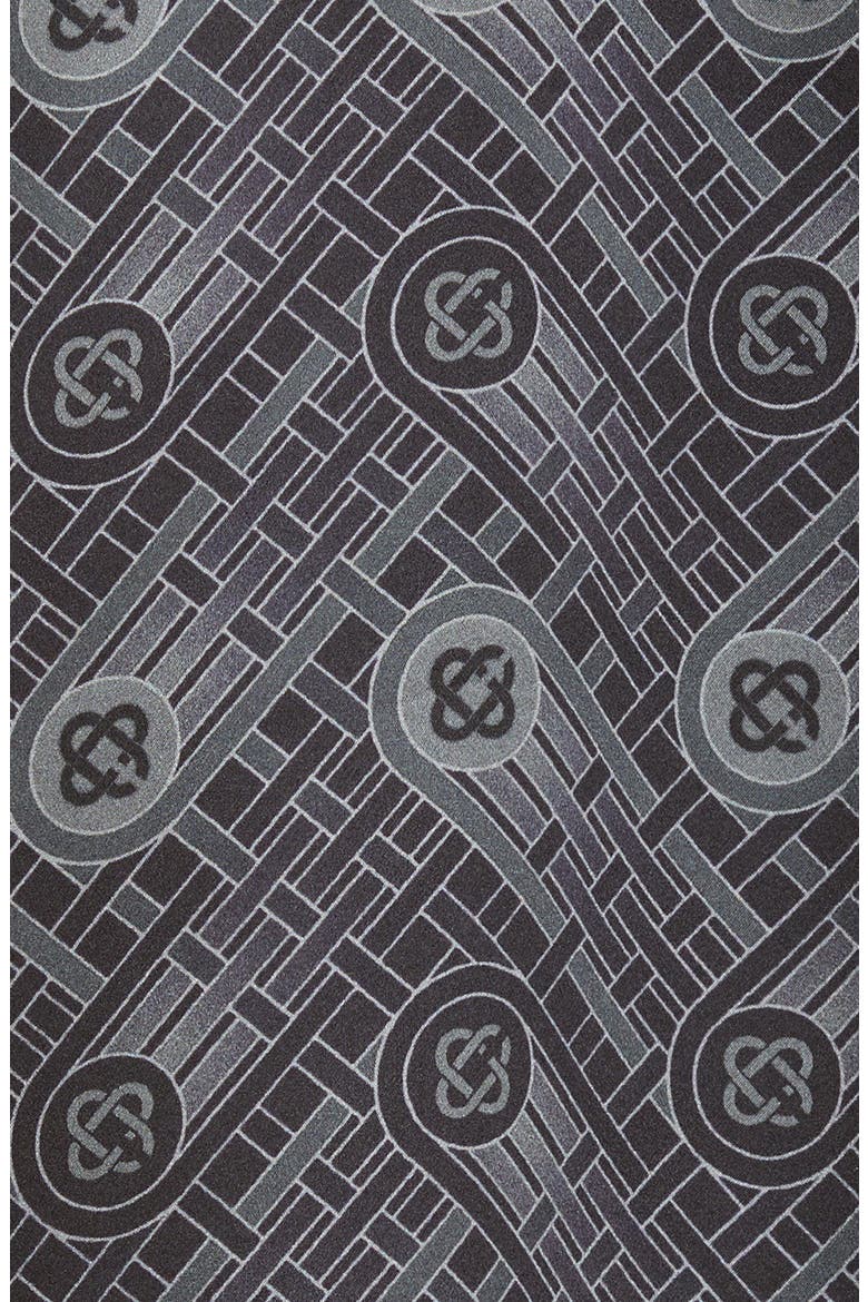 Men's Ping Pong Print Silk Button-Up Pajama Shirt, Alternate, color, BLACK PING PONG MONOGRAM