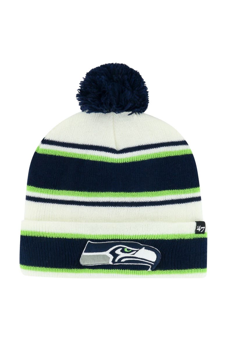 Men's '47 Navy Seattle Seahawks Powerline Cuffed Knit Hat with Pom, Main, color, Navy