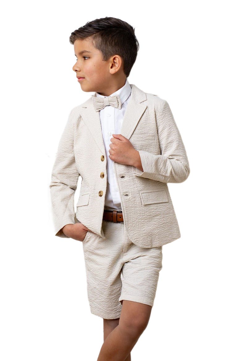 Boys' Seersucker Bow Tie, Kids, Alternate, color, Tonal Tan Seersucker