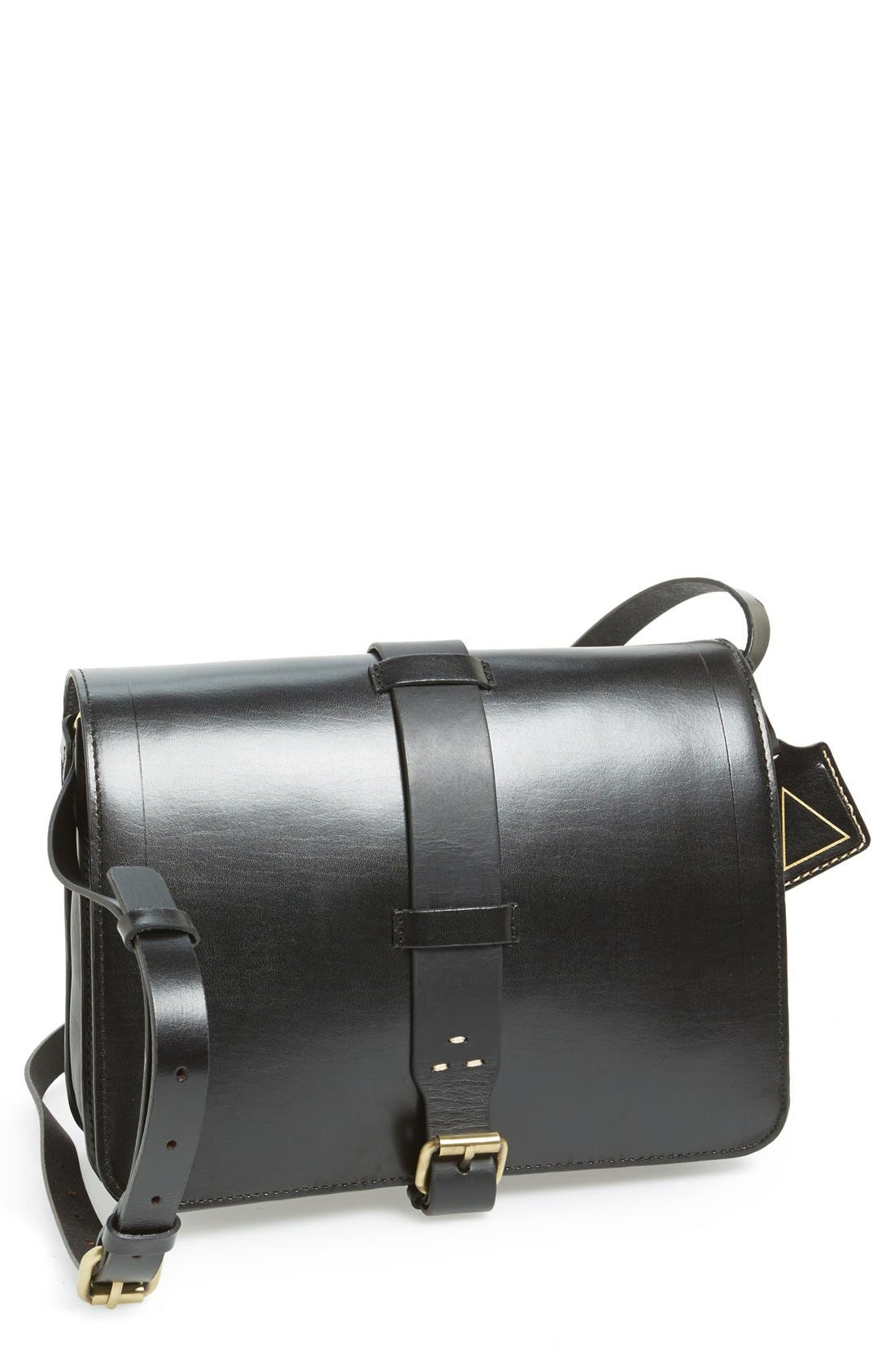 'Courier' Leather Crossbody Bag, Main, color, BLACK